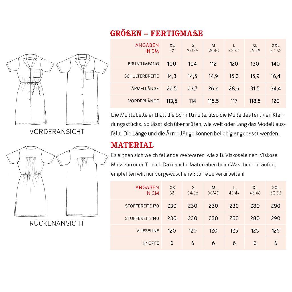 Papierschnittmuster Hemdblusenkleid Frau Isla XS-XXL